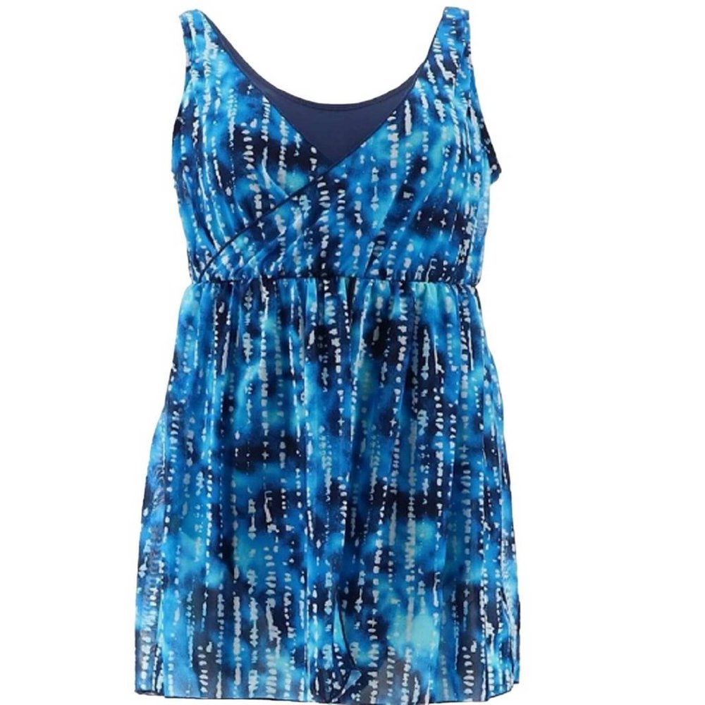 Denim & Co Beach V-Neck Surplice Layered Swim Dress 18W (1001)